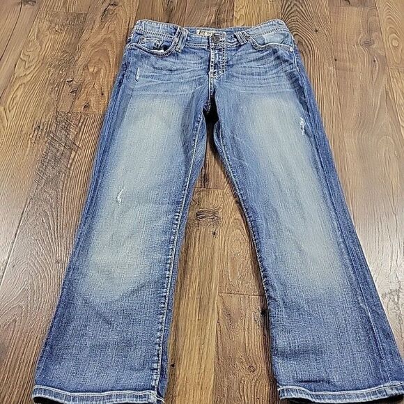Buckle Denim - BKE Jeans Womens 27  "Harper" Denim Cropped Distressed Embroidered Medium Wash